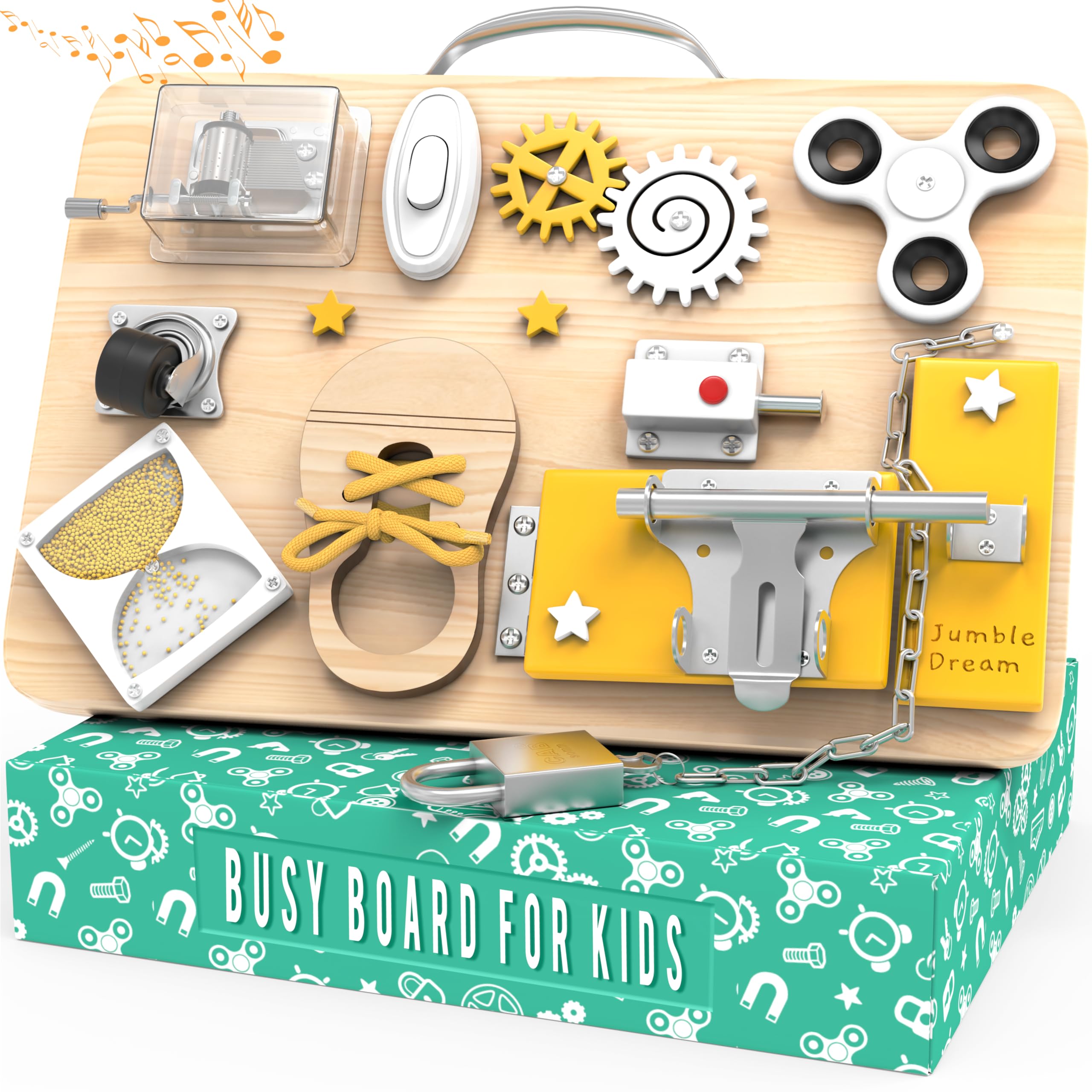 Jumble Dream Montessori Busy Board for Toddlers Wooden Montessori Toys and Sensory Toys Autism Sensory Products & ADHD Sensory Board for Education & Learning - Kids Toys for Age 1 2 3 4 Years