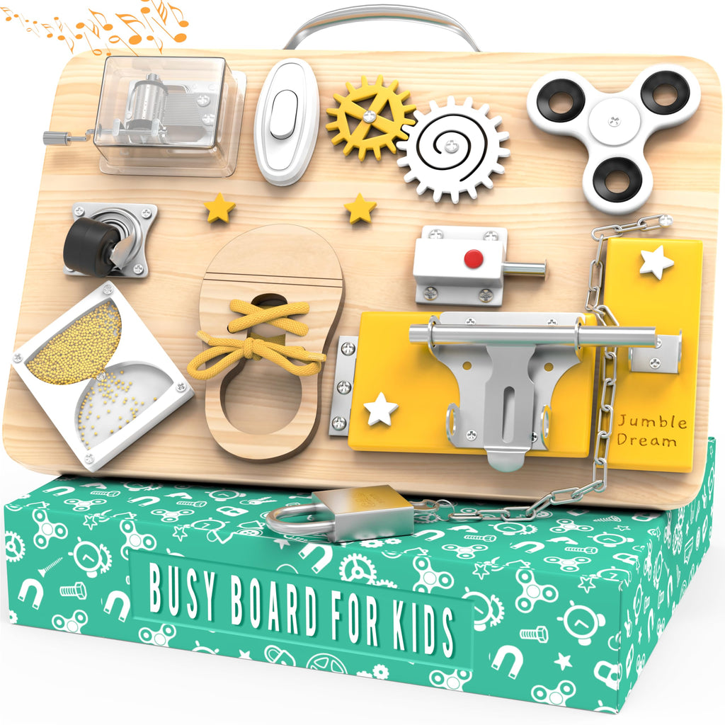 Jumble Dream Montessori Busy Board for Toddlers Wooden Montessori Toys and Sensory Toys Autism Sensory Products & ADHD Sensory Board for Education & Learning - Kids Toys for Age 1 2 3 4 Years